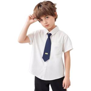 QUSSO 키즈 반팔 자수 셔츠 여름 어린이 남아 넥타이 셔츠