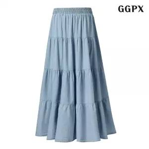 캉캉 데님 플레어 롱 스커트 (GPBWH011D)