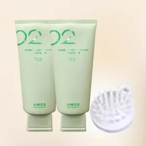 아모스 퓨어스마트 팩 300ml 2개+샴푸브러쉬 두피청정팩