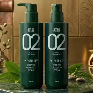 1+1 아모스 녹차실감 샴푸 500g / 지성 중건성 민감성 3종 택1
