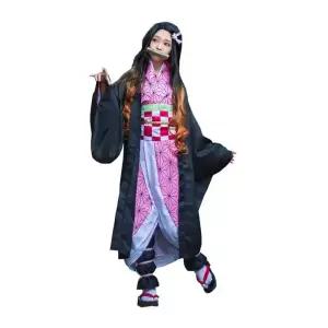 귀칼 코스프레 귀멸의칼날 어린이 옷 의상+가발 탄지로 의상 네즈코 100cm