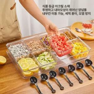식재료 분할 트레이 6칸 PC 요리 반찬통 투명 재료 두꺼운 6구 반찬 스푼 보