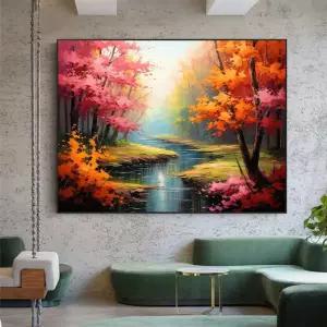 풍경화 사진액자 가을 그림 풍경 유화 거실 무테 숲수