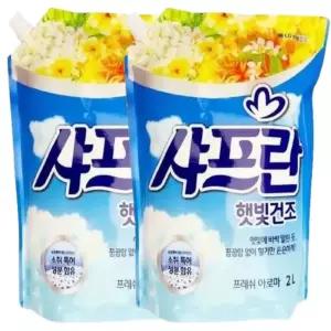 LG생활건강 샤프란 섬유유연제 햇빛건조 프레쉬아로마 2L X 2개