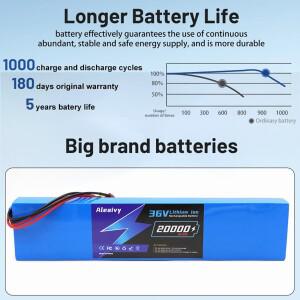 Aleavy 10S4P 18650 리튬 350W 고용량 36V 20000mAh 배터리 팩 전기 스쿠터 42V