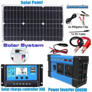 6000W 태양광 인버터 키트 완전한 발전 패널 110V/220V 시스템 12V 배터리 충전 컨트롤러