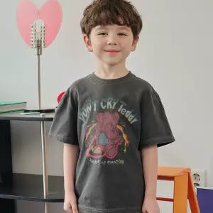KIDS 돈크라이 테디 피그먼트 반팔티 스모크블랙