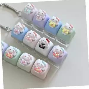 꽃다발 캐릭터 키링 4연 키캡 LED 야광 불빛 딸깍이 클리커 키보드 자판 장식