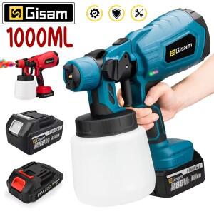 레모오 Gisam 1000ML 전기 무선 스프레이 건 HVLP 페인트 분무기 가구 코팅 에어 브러시  makita 호환 18V