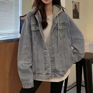여성 데님 자켓 간절기 가을 후드탈부착 캐주얼 아우터 연청 데님자켓