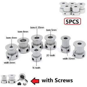 MEGA 5PCS 3D 프린터 부품 GT2 타이밍 풀리 16 20 치아 2GT 보어 5mm 8mm 동기 휠 기어 부품 폭 6mm 10mm