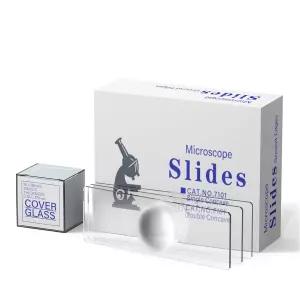오트 단일 함몰 오목 현미경 슬라이드 키트 50 사전 세척 빈 및 00 22x22mm 정사각형 커버슬립 유리로 단안