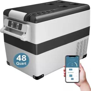 Feelfunn 자동차 냉장고 휴대용 2V 트럭 밴 RV 캠핑카 SUV용 48쿼트 45L 전기 쿨러 캠핑 보트 여행용