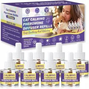 고양이 진정 디퓨저 리필 페로몬 8팩 240일 공급 불안 스트레스 48ml/병 대부분의 플러그인과 호환 가능