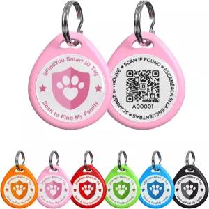 일핀유 고양이 태그 목걸이용 개인화된 소형 QR 코드 이름 스캔 위치 알림 핑크 S