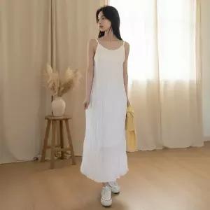 [옷자락]여성 데일리 쉬폰 롱 끈나시 원피스 슬리브리스