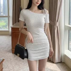 [옷자락]여자 여름 데이트룩 셔링 오프숄더 미니원피스 반지