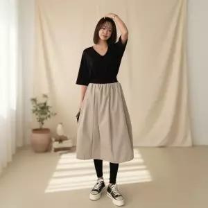 [옷자락]여성 밴딩 벌룬 절개 포인트 치마레깅스 스커트