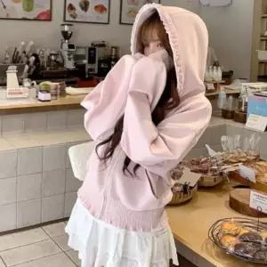 [옷자락]여자 러블리 데이트룩 루즈핏 크롭 후드집업 후디