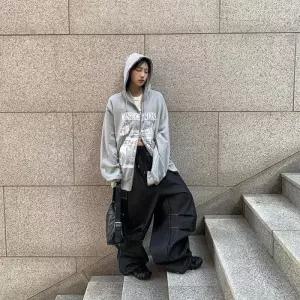 [옷자락]여성 독특한 프린트 오버사이즈 투웨이 후드 집업