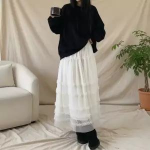 [옷자락]여성 쉬폰 캉캉 프릴 롱 스커트 치마