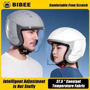BIBEE 바이크 오토바이 헬멧 남자 여자 더블 렌즈 3/4 오픈 페이스 헬멧 따뜻한 통기성 전기 제트 스쿠터