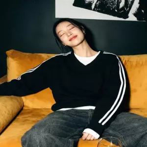 [웨닐]소프트 여성 트랙 브이넥 맨투맨 티셔츠 [WALV_4001]