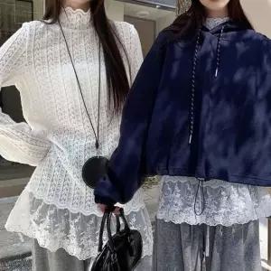 레이어드 루즈핏 반목 시스루블라우스 프릴 레이스 티 프릴블라우스