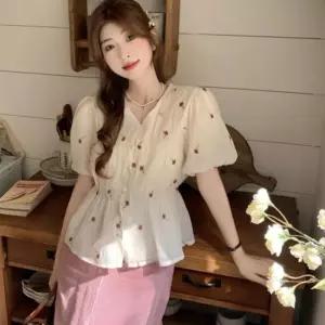[클리어런스]여름 브이넥 장미 플라워 쉬폰 블라우스_5
