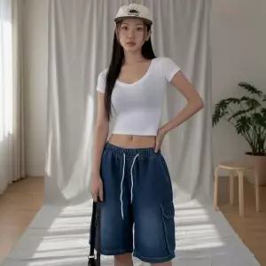 여성 V넥 슬림핏 반팔 티셔츠 남방 블라우스