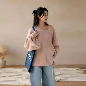 여성 베이직 V넥 니트트임 오버사이즈 심플 무지