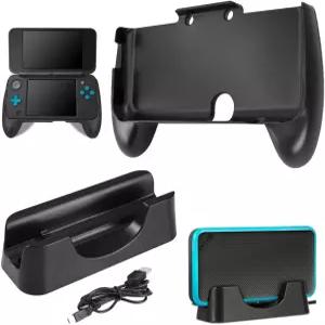 핸드 그립이 장착된 충전 도크 호환 새로운 2DS XL 미니 USB 케이블 및 플라스틱 손잡이가 AFUNTA 거치대