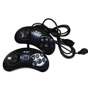 SEGA 제네시스용 2 팩 16비트 게임 컨트롤러 6 버튼 - 블랙