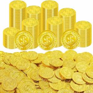 125Pcs 금화 플라스틱 대량 리워드 토큰용 1.4인치 가짜 동전 파티 장식용 해적 리저어 헌트 게임 어드벤처