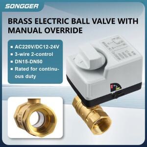 황동 전동 볼 밸브 AC220V DC12V 3선 액추에이터 수동 스위치 듀얼 제어 IP67 DN15 50 스마트 워터 시스템