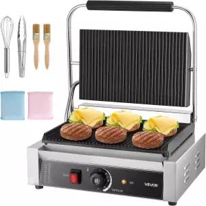 VEVOR 상용 파니니 그릴 1800W 전기 샌드위치 파니 메이커 핸들 및 온도 조절이 가능한 스테인리스 스틸