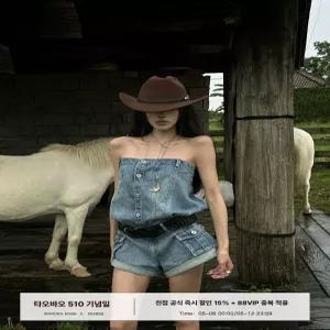 WARDEN EDGE 블루 데님 점프수트 여름 튜브탑 숏팬츠 오버롤