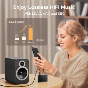호환 UGREEN AUX 블루투스 수신기 LDAC Hi-Fi 3.5mm 잭 2RCA 오디오 6.0 어댑터 15h 자동차 스피커 PC 용