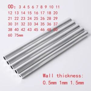 알루미늄 튜브 벽 두께 0.5mm 1mm OD 3 ~ 75mm 라운드 6061 합금 금속 파이프