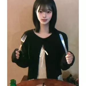 FOR THE FIT 펀칭 라운드넥 가디건_블랙