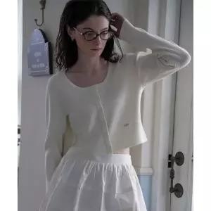 DEHEVE Round Ribbed Cardigan [Ivory]