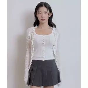 TETEMOCHI 프릴 립 텍스처 슬림 가디건 (Ivory)