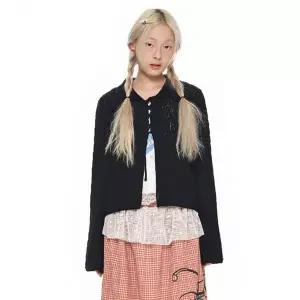 YOUTHBATH Lace-Up Shawl Collar Cardigan_black