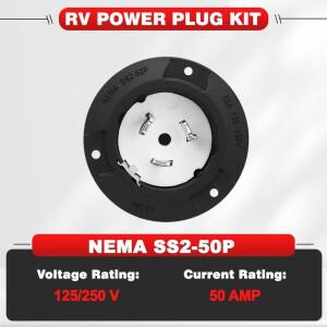 NEMA SS2-50P 125/250V 50A 플러그 어댑터 트위스트 락 쇼어 전원 인렛 남성 (RV 캠핑 차량용 방수 커버 포