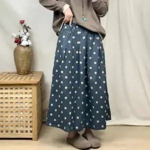 가을 빈티지 스커트 치마 여성 롱 프린트 A라인 도트 밴딩 데일리 SPO마켓3