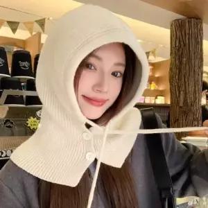 여성 니트 방한 바라클라바 1P 후드 단추 넥워머 보온 부드러운넥워머 후드넥워머