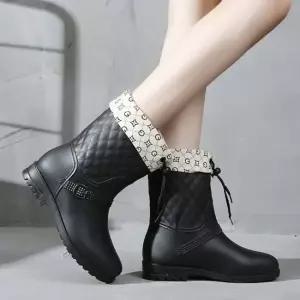 퀄팅 디자인 여성용 탈부착 내피 기모 미들 레인부츠 여성레인부츠 여성숏레인부츠