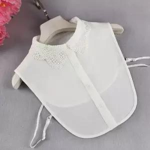 자수 펀칭 넥워머 페이크칼라 이너탑 레이어드 니트셔츠 프릴 디테일 이너카라 셔츠연출