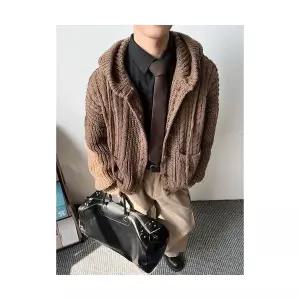 엘럽 남성용 집업 가디건 꽈배기 니트 가을 빈티지 후드 단추 커플 박템3
