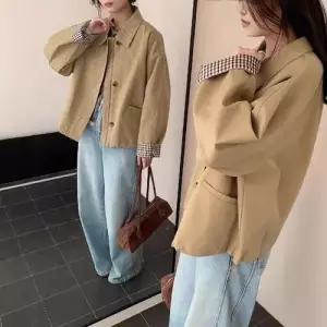 엘럽 여친 가을 코트 체크 슬림핏 재킷 반 원템3